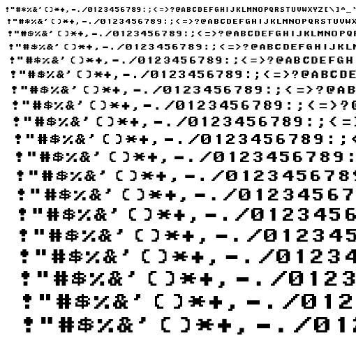 Specimen for Mx437 TridentEarly 9x8 Regular (Hiragana script).