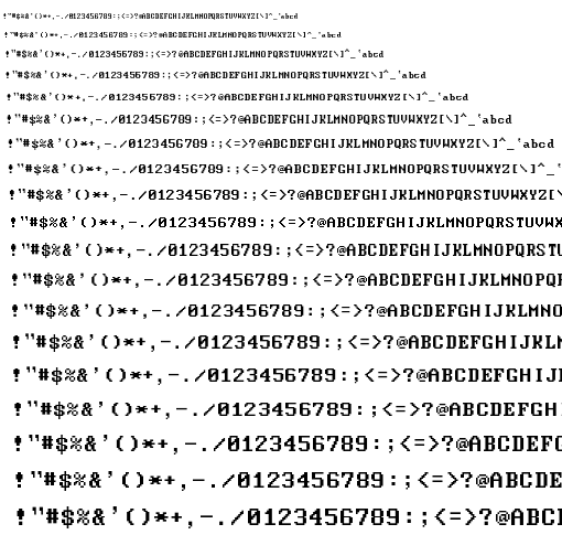 Specimen for Mx437 Verite 9x14 Regular (Hiragana script).