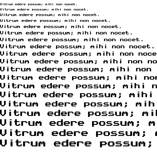 Specimen for MxPlus Amstrad PC Regular (Latin script).