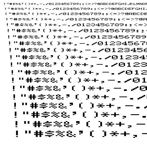Specimen for MxPlus HP 100LX 6x8-2x Regular (Hiragana script).