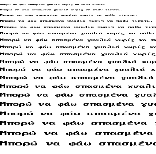 Specimen for MxPlus IBM VGA 8x14-2x Regular (Greek script).