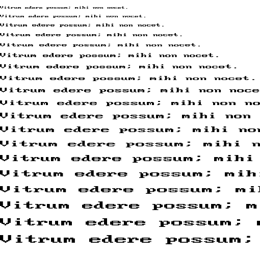Specimen for MxPlus IBM VGA 8x14-2x Regular (Latin script).
