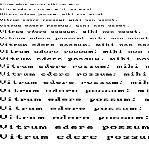 Specimen for MxPlus IBM VGA 9x14-2x Regular (Latin script).
