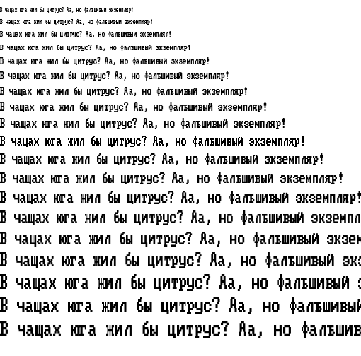 Specimen for MxPlus Tandy1K-II 200L-2y Regular (Cyrillic script).