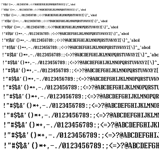 Specimen for MxPlus ToshibaTxL1 8x16 Regular (Hiragana script).