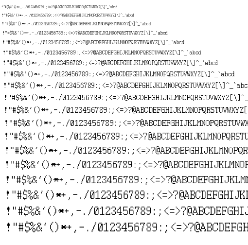 Specimen for MxPlus ToshibaTxL2 8x16 Regular (Hiragana script).