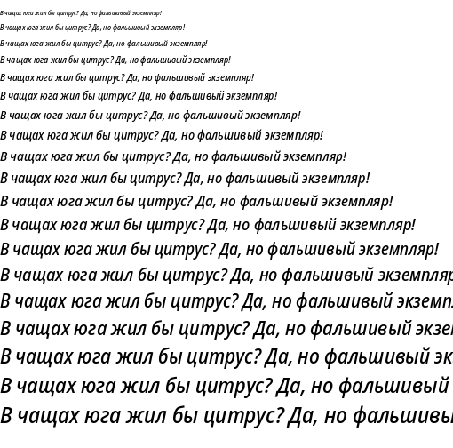 Specimen for Noto Sans SemiCondensed Medium Italic (Cyrillic script).