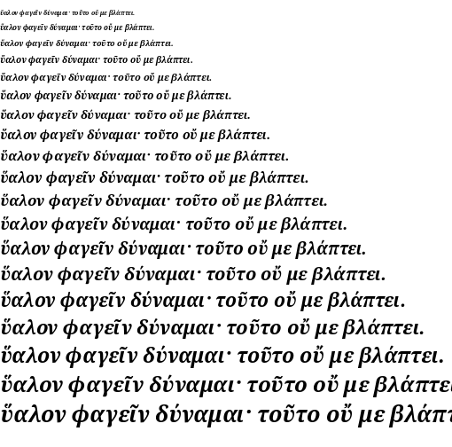 Specimen for Noto Serif Bold Italic (Greek script).