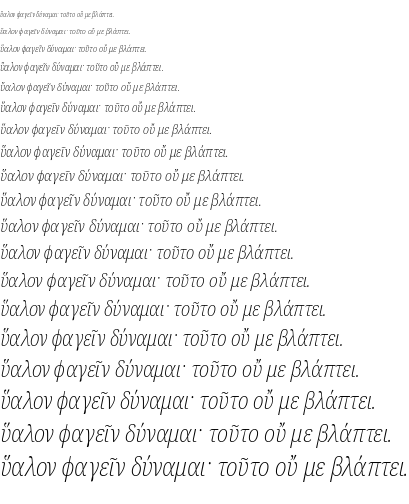 Specimen for Noto Serif Condensed ExtraLight Italic (Greek script).