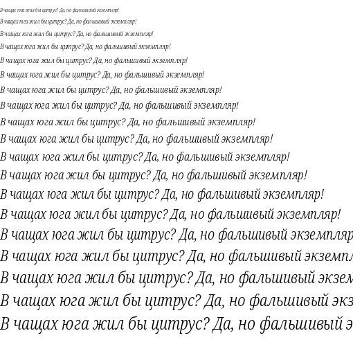 Specimen for Noto Serif Condensed Light Italic (Cyrillic script).