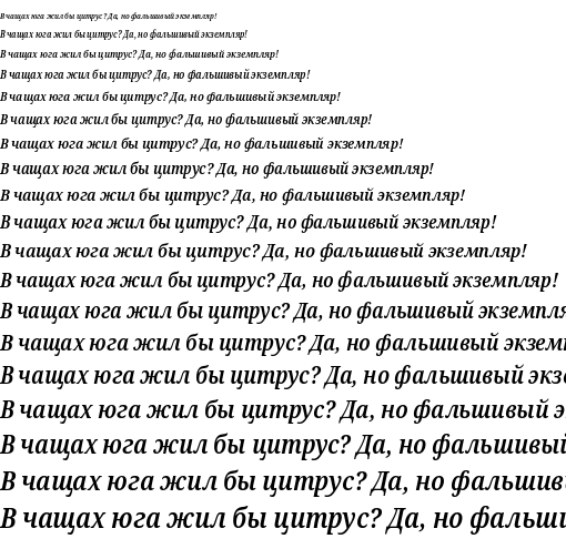 Specimen for Noto Serif Condensed SemiBold Italic (Cyrillic script).