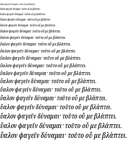 Specimen for Noto Serif ExtraCondensed Medium Italic (Greek script).