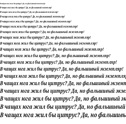 Specimen for Noto Serif ExtraCondensed SemiBold Italic (Cyrillic script).