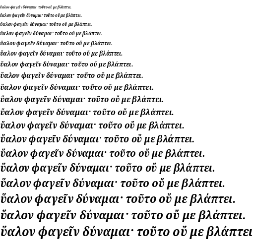 Specimen for Noto Serif SemiCondensed Bold Italic (Greek script).