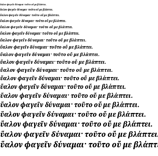 Specimen for Noto Serif SemiCondensed ExtraBold Italic (Greek script).