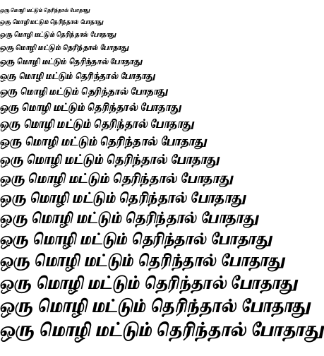 Specimen for Noto Serif Tamil Slanted ExtraCondensed Black (Tamil script).