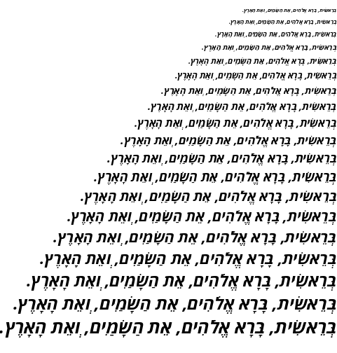 Specimen for Open Sans Bold Italic (Hebrew script).