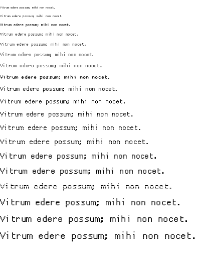 Specimen for ProggyCleanTTSZBP Regular (Latin script).