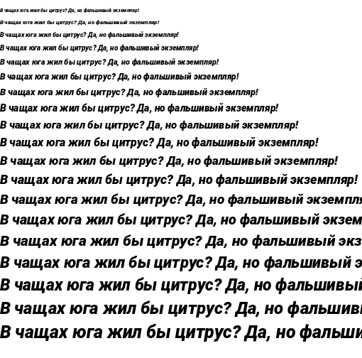 Specimen for Roboto Black Italic (Cyrillic script).
