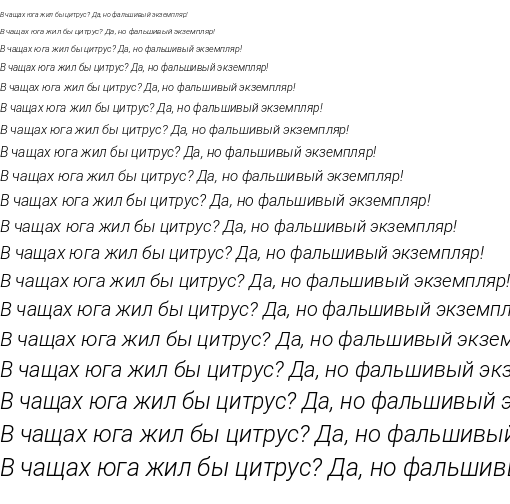 Specimen for Roboto Light Italic (Cyrillic script).