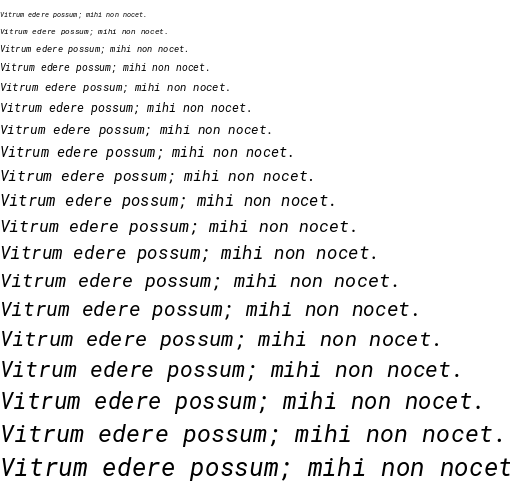 Specimen for Roboto Mono Italic (Latin script).