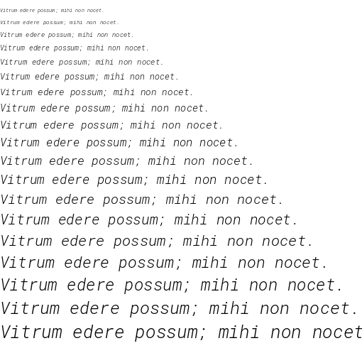 Specimen for Roboto Mono Light Italic (Latin script).