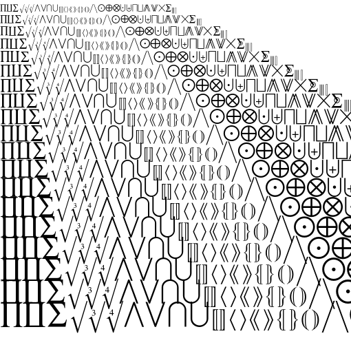 Specimen for STIXSizeOneSym Regular (Math script).