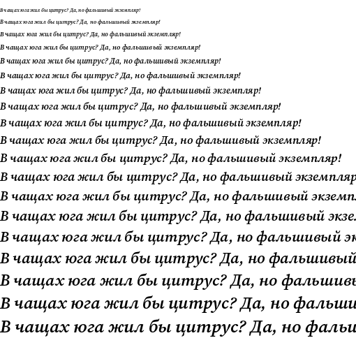 Specimen for Source Serif 4 SmText Semibold Italic (Cyrillic script).