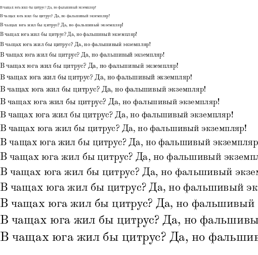 Specimen for Theano Modern Regular (Cyrillic script).