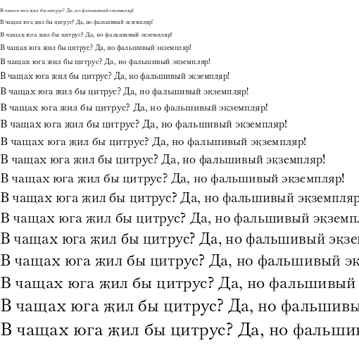 Specimen for Theano Old Style Regular (Cyrillic script).