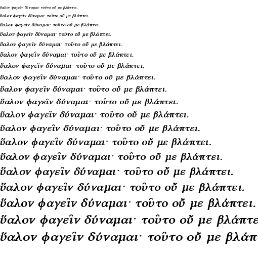 Specimen for Thryomanes Bold Italic (Greek script).