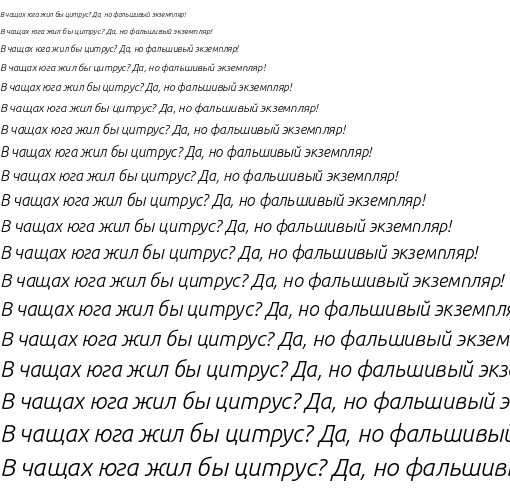 Specimen for Ubuntu Light Italic (Cyrillic script).