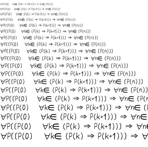 Specimen for mikachan Regular (Math script).