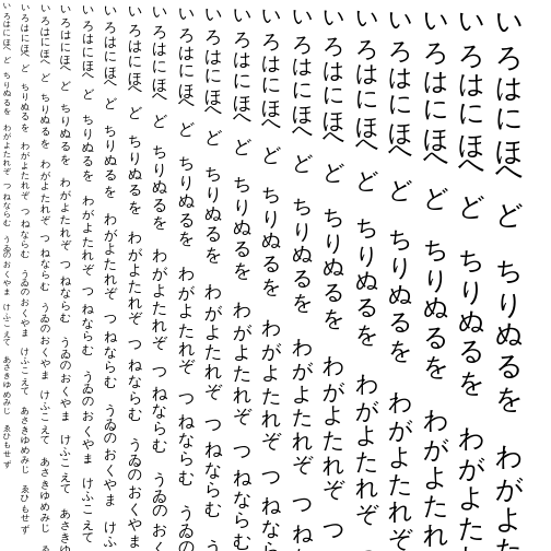 Specimen for 文泉驛正黑 Regular (Hiragana script).